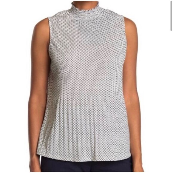 NWT Adrianna Papell Sleeveless Pleated Black White High Neck Blouse Size Small - Picture 1 of 8